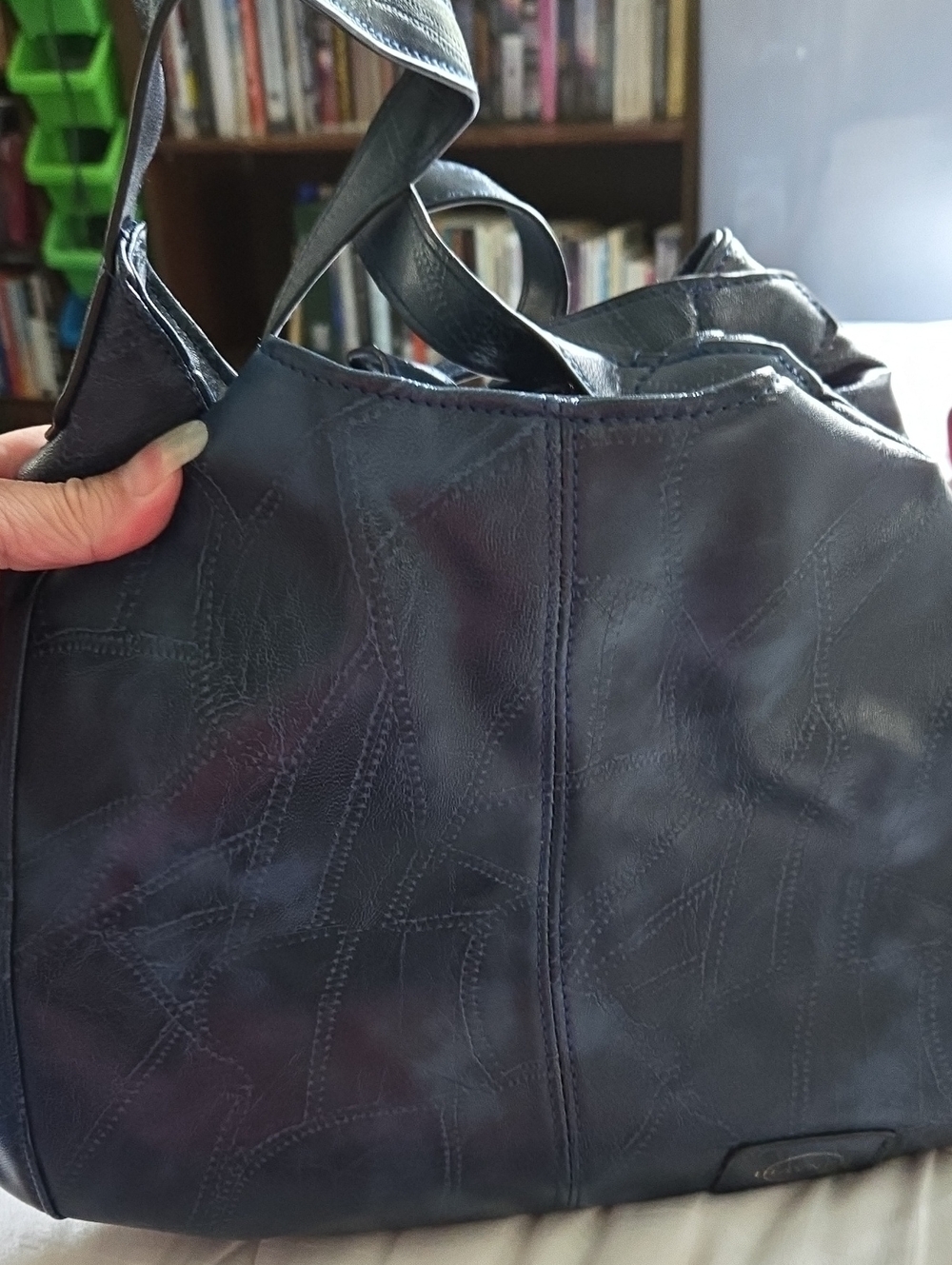 Structured Navy Shoulder Bag - Women's Leather Handbag